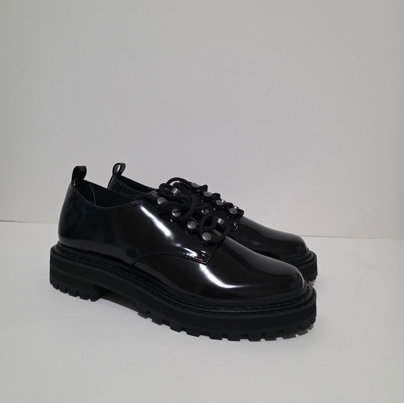 D'Amelio Women's Chunky Lace Up Oxford Shoes Black Glossy Size 8 - Picture 3 of 5